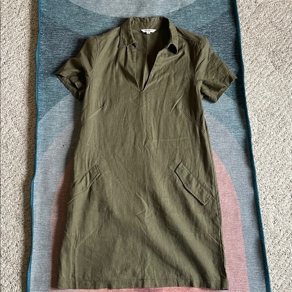 Max Studio Olive Green Linen Short Sleeve Dress - Picture 5 of 10